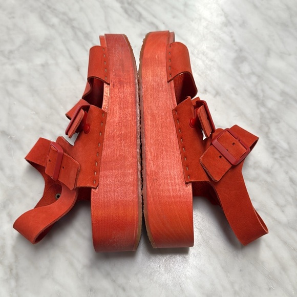 Bryr Studio Jesse Leather Platform Wooden Sandal Orange-Red Size 39/9 - Picture 6 of 12
